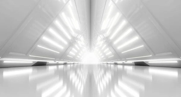 Abstract Futuristic Corridor Interior Design Lights Triangle Spaceship Tunnel Future — Stock Photo, Image