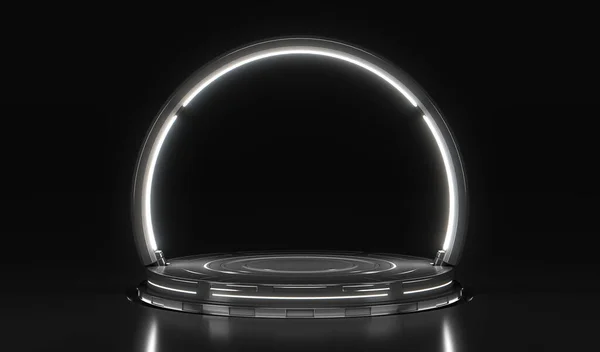 Futuristic Stage Light Empty Future Platform Product Circles Glowing Neon — Stock Photo, Image