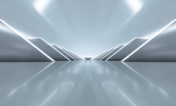 Elegante Branco Futurista Luz Reflexão Triângulo Parede Fundo Renderização — Fotografia de Stock