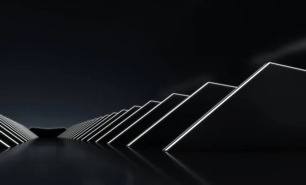 Abstract Futuristic Triangle Glowing Neon Light Grid Line Elegant Reflection — Stockfoto