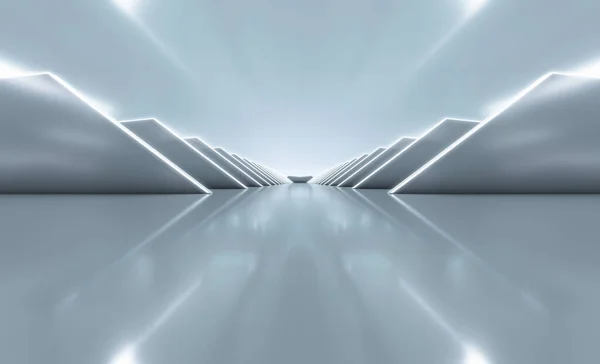 Elegantes Weißes Futuristisches Licht Und Reflexionsdreieck Wandhintergrund Rendering — Stockfoto