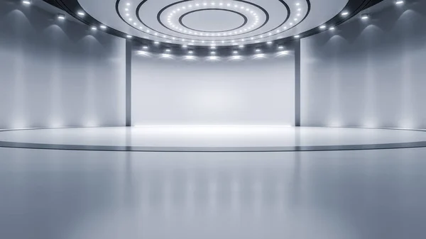 Ürün gösterimi ya da ışık ile sunumu için modern minimal sahne. Fütürist kaidesel gösteri geçmişi. 3B görüntüleme.