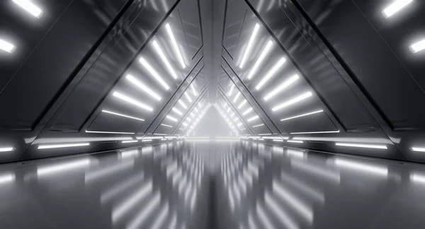 Φουτουριστικό Cyber Tunnel Sci Dark Lights Διάδρομο Εσωτερική Διακόσμηση Τριγωνικές — Φωτογραφία Αρχείου