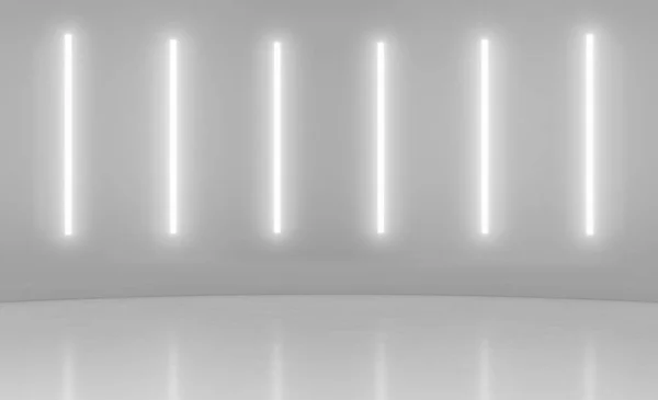 Streszczenie Futurystyczna Minimalna Scena Ścienna Pionowym Świecącym Oświetleniem Neonowym Prezentacja — Zdjęcie stockowe