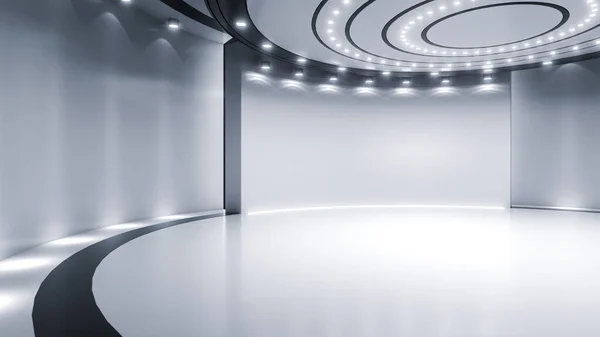 Ürün gösterimi ya da ışık ile sunumu için modern minimal sahne. Fütürist kaidesel gösteri geçmişi. 3B görüntüleme.