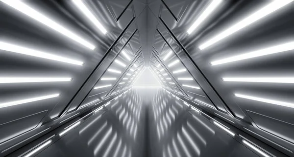 Gelecekçi Siber Tünel, Bilim Kurgu Karanlık Işıklar koridor iç tasarımı. Triangle Metal Yapıları Gelecek Konsept Tasarımı. 3B Hazırlama