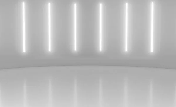 Streszczenie Futurystyczna Minimalna Scena Ścienna Pionowym Świecącym Oświetleniem Neonowym Prezentacja — Zdjęcie stockowe