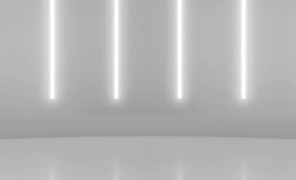 Abstract Futuristic minimal wall scene with vertical glowing neon lighting. Product display presentation empty room concept . 3D Rendering