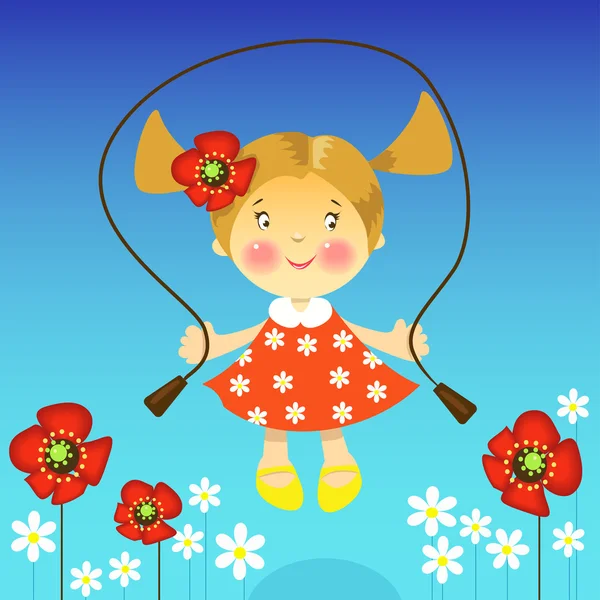 Illustration of a Girl  jump in flowers — Stock Vector