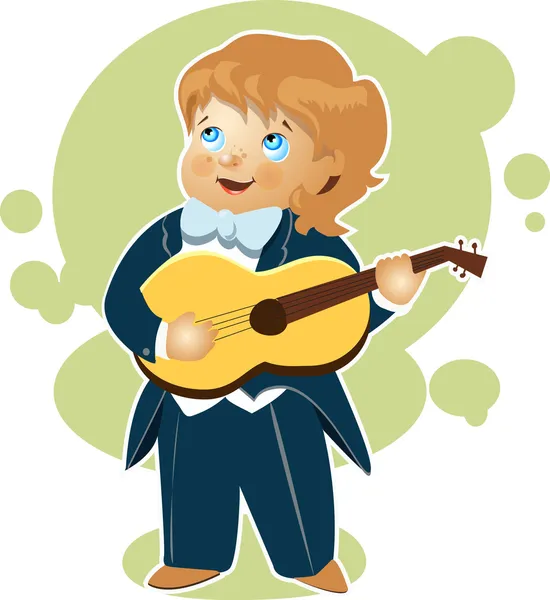 Liten pojke spela gitarr cartoon — Stock vektor