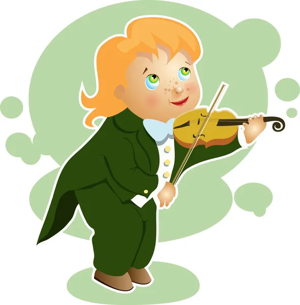 Menino tocando um pequeno desenho animado violino — Vetor de Stock