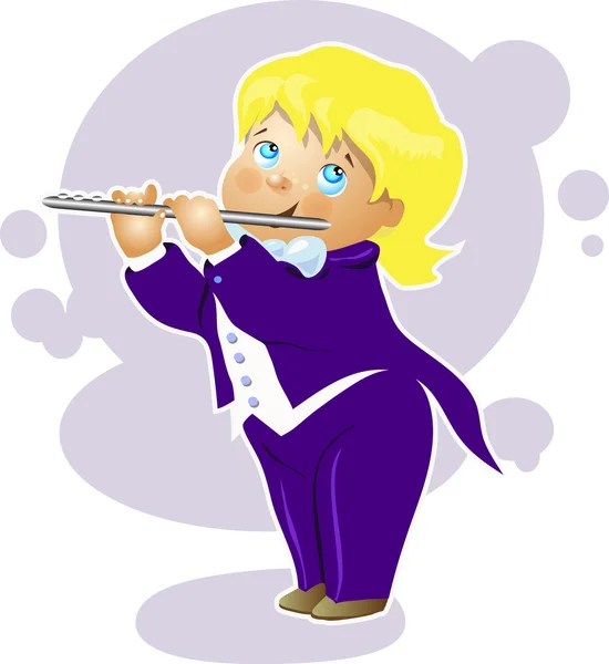Illustration boy flutist cartoon character — Stock Vector