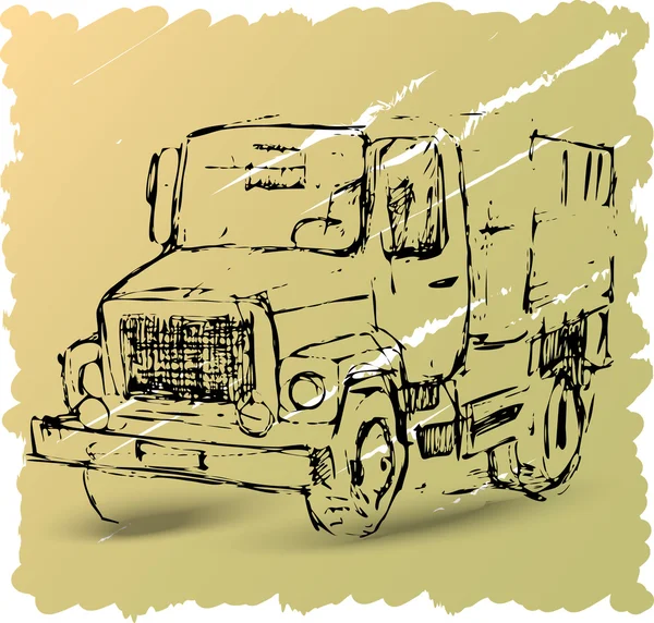 Vázlat egy teherautó a barna háttér — Stock Vector