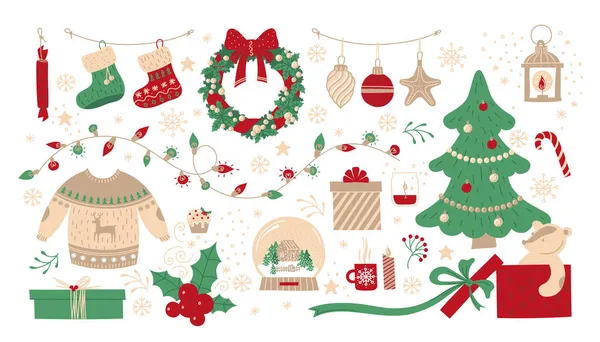 Free Vectors  Retro Christmas material set that can be used in autumn