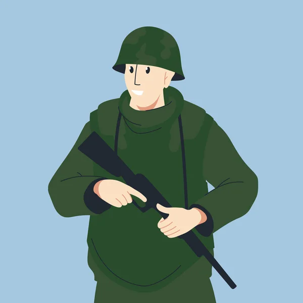 Soldier Man Military Uniform Machine Gun Vector Image — 스톡 벡터