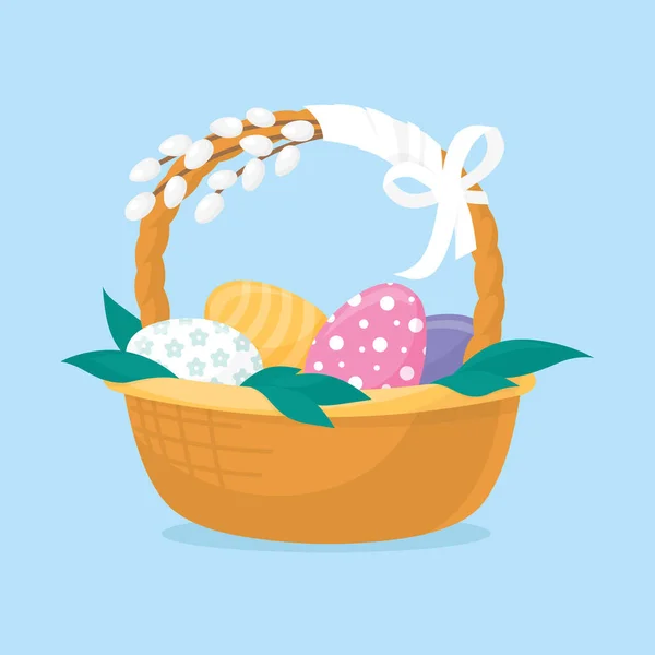 Wielkanoc Koszyk Jajkami Wielkanocnymi Wizerunek Wektora — Wektor stockowy