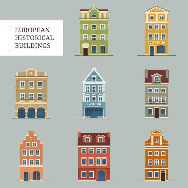 Conjunto Edificios Históricos Europeos Arquitectura Tradicional Ámsterdam Países Bajos Ilustración — Vector de stock