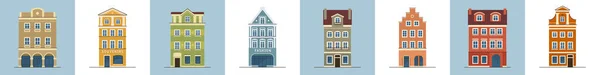 Conjunto Edificios Históricos Europeos Arquitectura Tradicional Ámsterdam Países Bajos Ilustración — Vector de stock