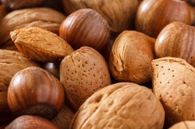 kabukları ve seçici odak ile karışık Kuruyemiş