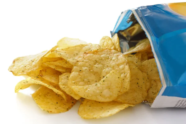 Blue packet of crisps with cheese and spring onion flavour — Stock Photo, Image