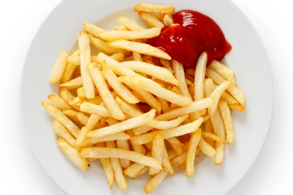 Krispiga pommes frites med ketchup — Stockfoto
