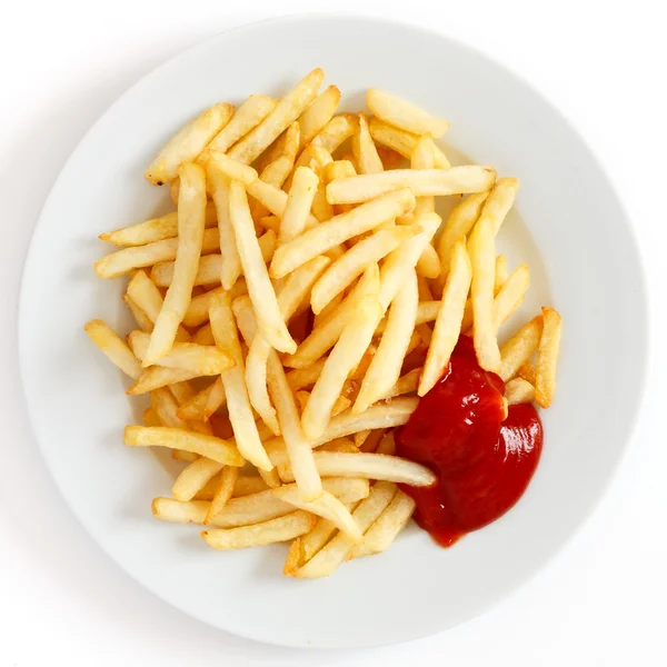 Krispiga pommes frites med ketchup — Stockfoto