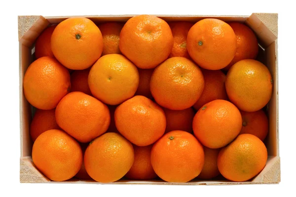 Caixa de madeira cheia de tangerinas — Zdjęcie stockowe