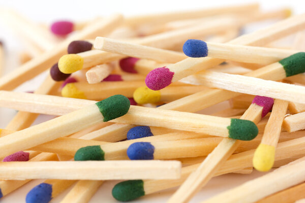 Pile of mixed colored match sticks