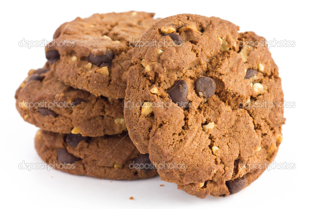 Stack of chocolate chip and nut biscuits