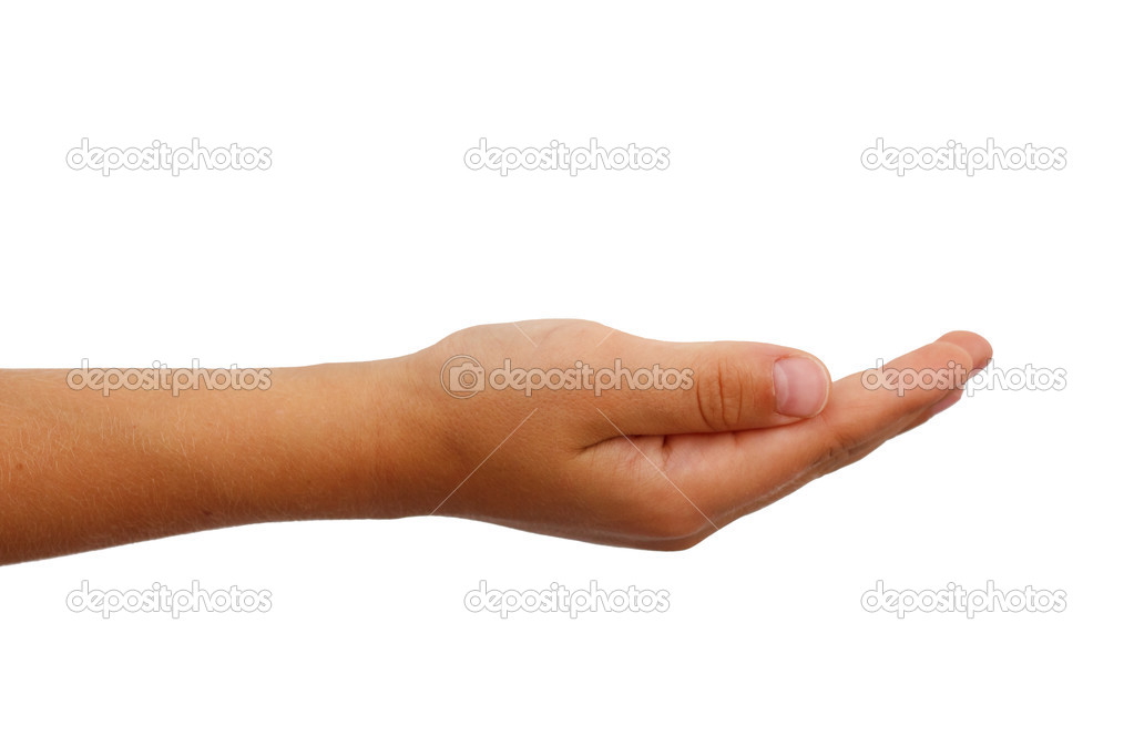Young boys arm with a cupped hand