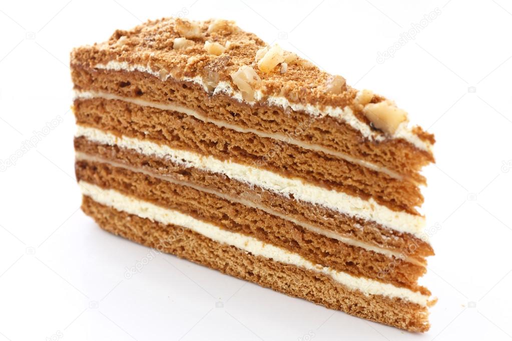 Slice of layered honey cake