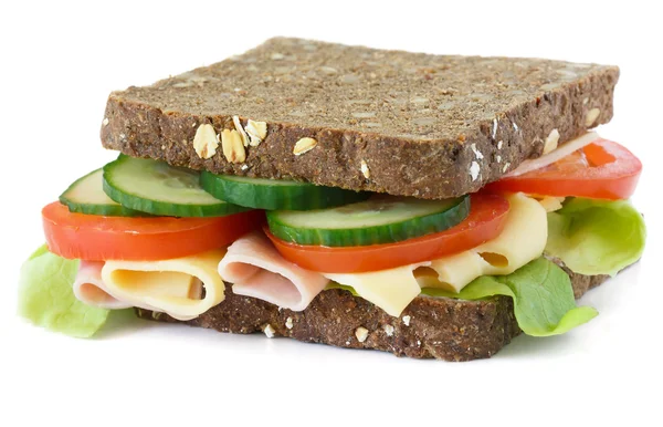 Super healthy salad , cheese and ham sandwich on dark bread — Stock Photo, Image