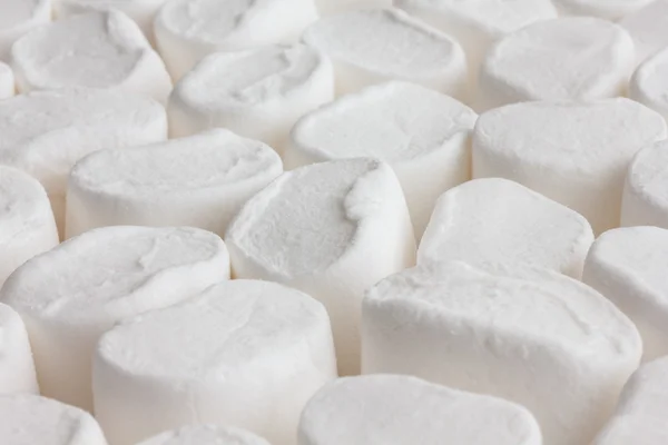 Muitos marshmallows brancos ordenadamente arranjados . — Fotografia de Stock