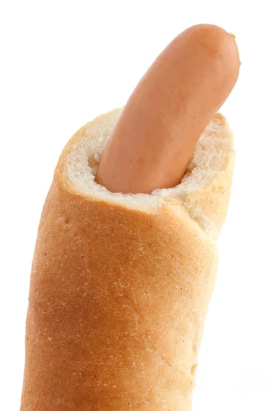 Traditional eurpean hotdog in a crispy bread roll — Stock Photo, Image