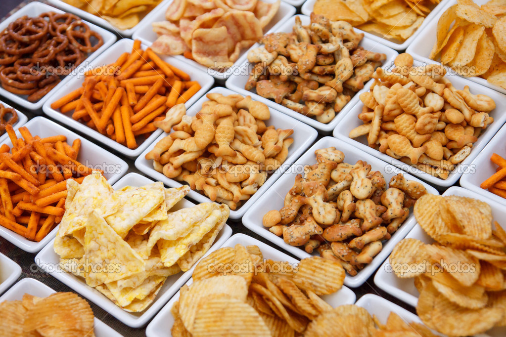 Many types of savoury snack in white dishes Stock Photo by ©movingmoment 49399059