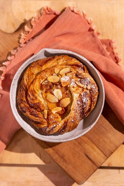 Peach Almond Baked Pastry Danish Wood — Stock Photo, Image