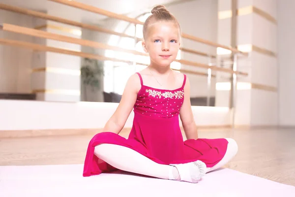 Charming Little Girl Dreams Becoming Ballerina Girl Pink Dress Sitting — Stock Photo, Image