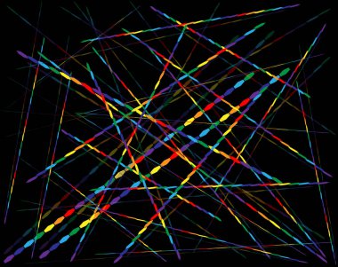 Her türlü tasarım için arka plan. Siyah bir alanda, yanardöner iplikler parlak tonlara şeffaf bir ağ oluşturur.