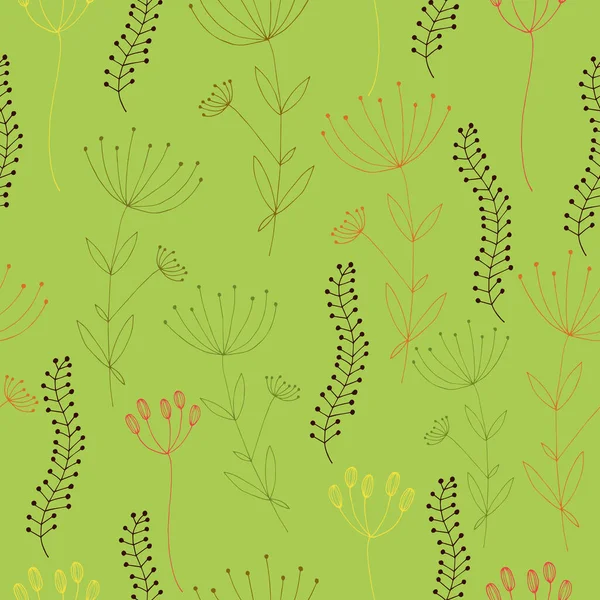 Parlak yeşil bir arka planda çimen ve şemsiye yapraklarının kusursuz deseni.