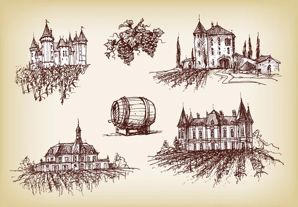 Замки винодельни с виноградниками — стоковый вектор