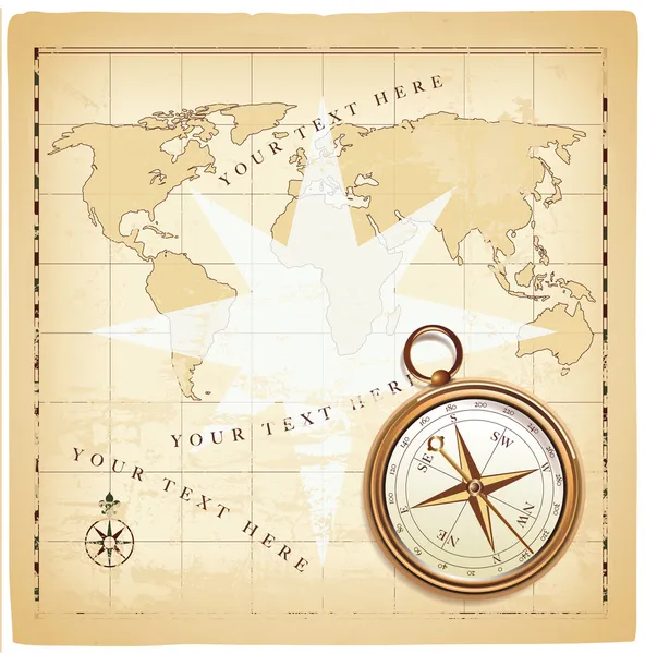 Background with olden map and compass — Stock Vector