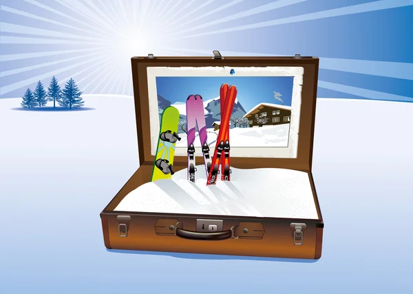 冬の風景のスーツケース — ストックベクタ
