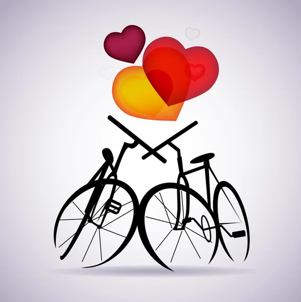 Les vélos dans l'amour sous les coeurs — Image vectorielle