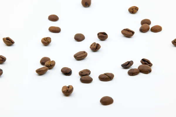 Brown Red Coffee Beans Roasted White Background Focus Middle Picture — Stock Photo, Image