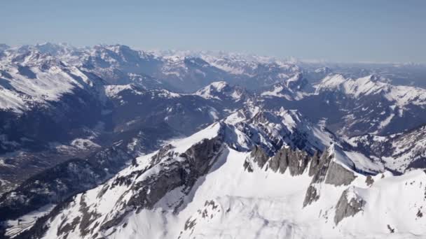 Panorama Kamerası Sntis Dağından Görüntüleniyor Parlak Gün Işığında Yedi Churfirsten — Stok video