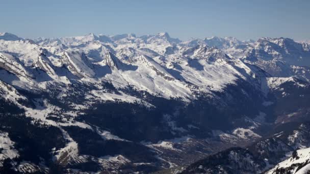 Sntis Schwgalp Schweiz Sieben Churfirsten Gefilmt Von Sntis Schneebedeckte Sonnige — Stockvideo