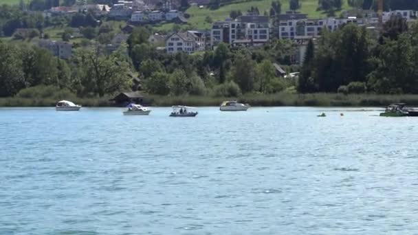 Lake Zurich Switzerland August 2022 Many Small Motorboats Lake Light — Stockvideo