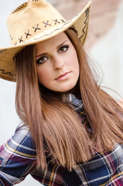 Girl with western hat — Stock Photo, Image