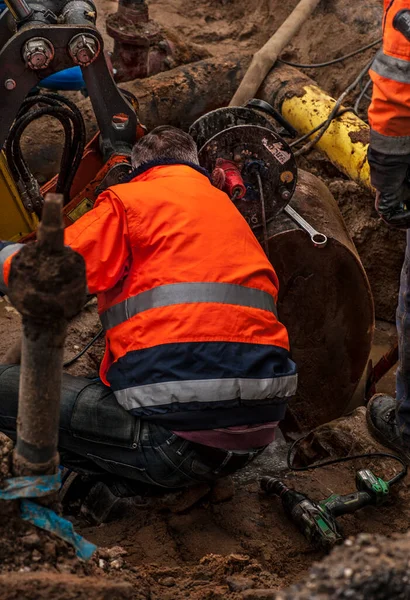 Trabajadores Que Atienden Las Reparaciones Del Suministro Agua Ciudad — Foto de Stock
