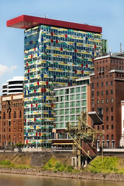 DUSSELDORF, GERMANY,  JUlI 02, 2022: The colorful facade of the Colorium building in the former inland port of Dusseldorf, Germany.